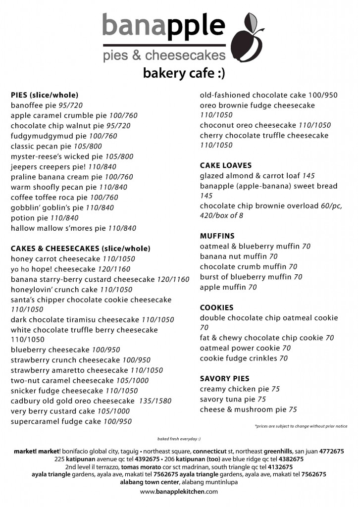 Banapple Baked Goodies Menu